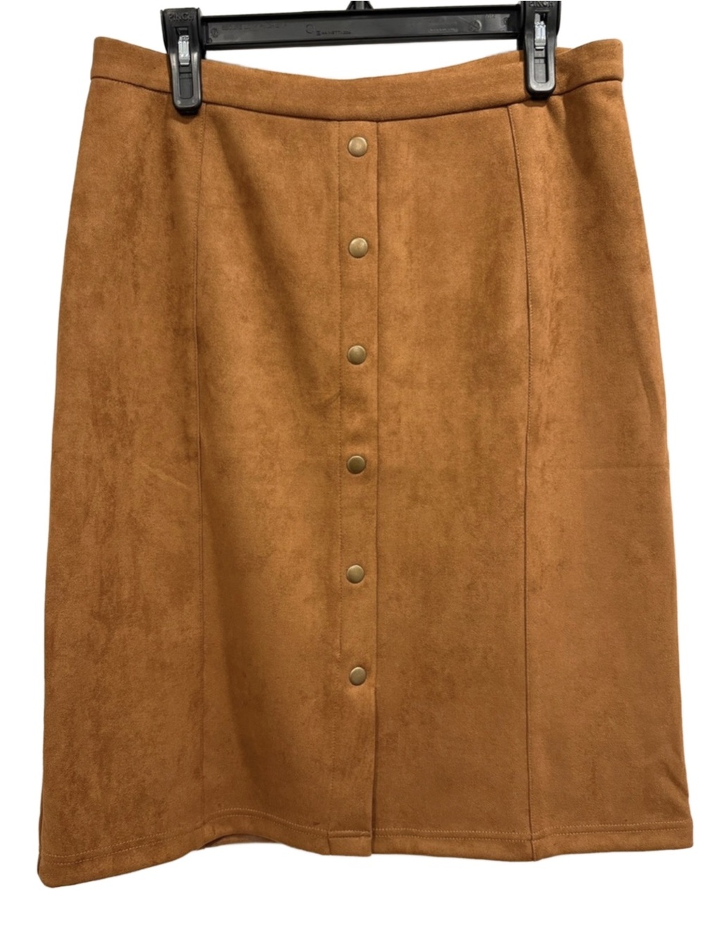 Retrology Camel Button-Front Faux Suede A-Line Midi Skirt Size M